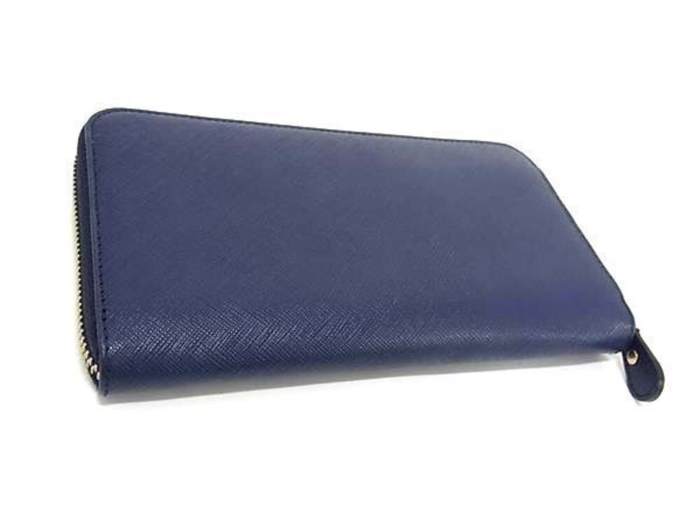 Salvatore Ferragamo Gancini Long Round Double Wallet Navy Zip Leather Blue